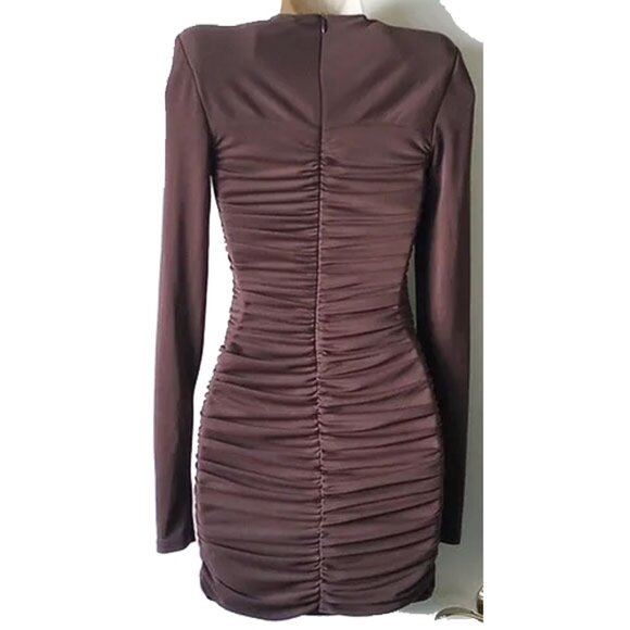 NWT Zara Ruched Cutout Bodycon Mini Dress XS Brown - Picture 2 of 7